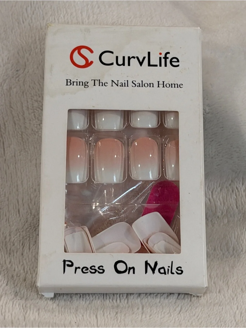 French Tip Ombré Press On Nails Nude Pink Square Salon Style Set